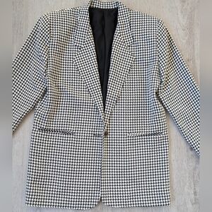 Vintage Young Fashion Club Black & White Houndstooth Single Breasted Blazer Sz M